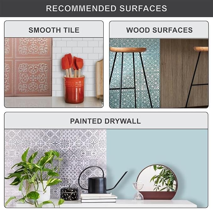 Main Street Peel and Stick Wallpaper Tiles Brushed Nickel & Silver | 8 x 8 in tile size, Removable, Self Adhesive, Renter-Friendly, For Kitchen and DIY Projects