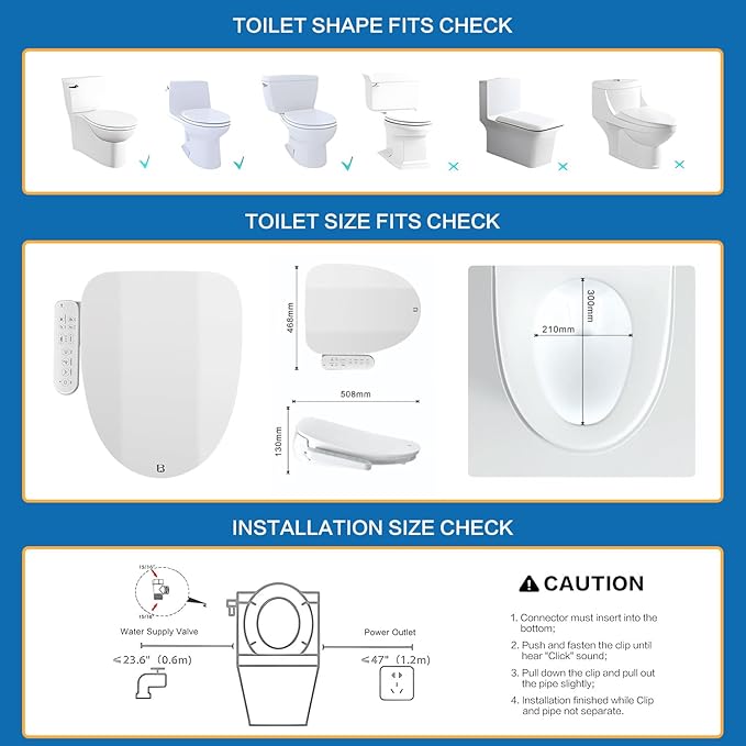FN1 Electronic Bidet Seat Elongated, Smart Toilet Bidet Seat, Bidet Attachment for Toilet Warm Water, Warm Air Dryer, Rear and Front Wash, LED Light