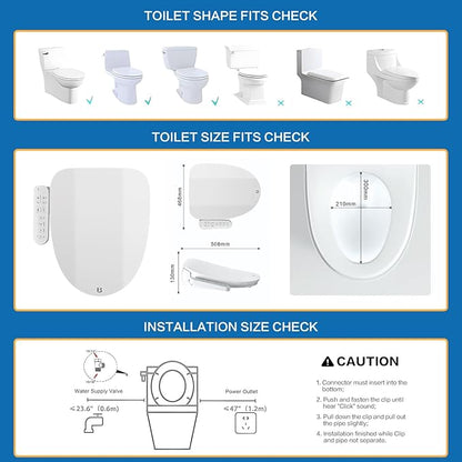 FN1 Electronic Bidet Seat Elongated, Smart Toilet Bidet Seat, Bidet Attachment for Toilet Warm Water, Warm Air Dryer, Rear and Front Wash, LED Light