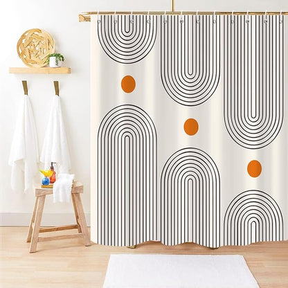Boho Mid Century Extra Long Shower Curtain, Minimalist Abstract Arch Simple Sun Modern Machine Washable Waterproof Fabric for Bathroom Bathtub with 12 Hooks 72Wx84H