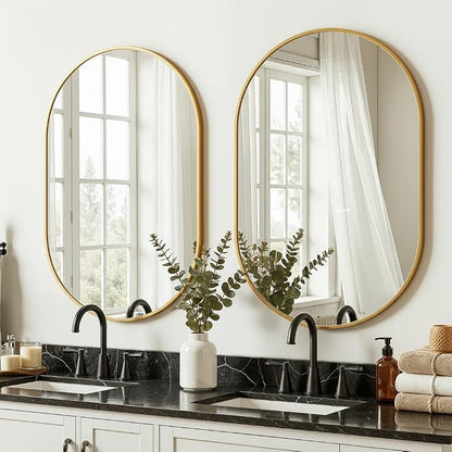 Oval Bathroom Mirror for Over Sink, 2 Pack 24"x36" Gold Wall Mirror | HD Shatterproof Glass, Metal Framed, Oval Vanity Mirrors for Bathroom, Bedroom, Living Room, Entryway, Horizontal or Vertical