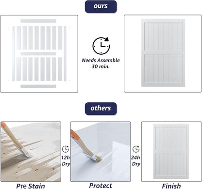 54in x 84in MDF Sliding Barn Door with 9ft Barn Door Hardware Kit & Handle | White Solid Barn Door Slab Covered with Water-Proof PVC Surface, Pre-Drilled Holes Easy Assembly, H-Frame
