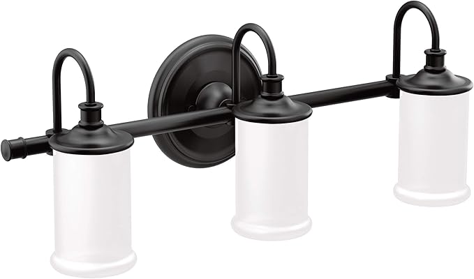 Moen YB6463BL Belfield 3-Light Dual-Mount Bath Bathroom Vanity Fixture with Frosted Glass, Matte Black