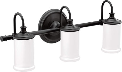 Moen YB6463BL Belfield 3-Light Dual-Mount Bath Bathroom Vanity Fixture with Frosted Glass, Matte Black