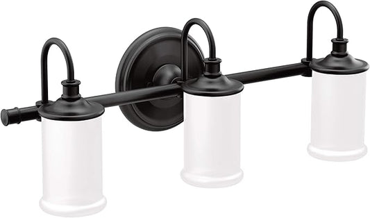 Moen YB6463BL Belfield 3-Light Dual-Mount Bath Bathroom Vanity Fixture with Frosted Glass, Matte Black