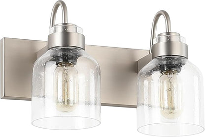 PRESDE 2 Lights Bathroom Vanity Fixtures Over Mirror Brushed Nickel Bathroom Light Fixture with Bubble Glass Globes