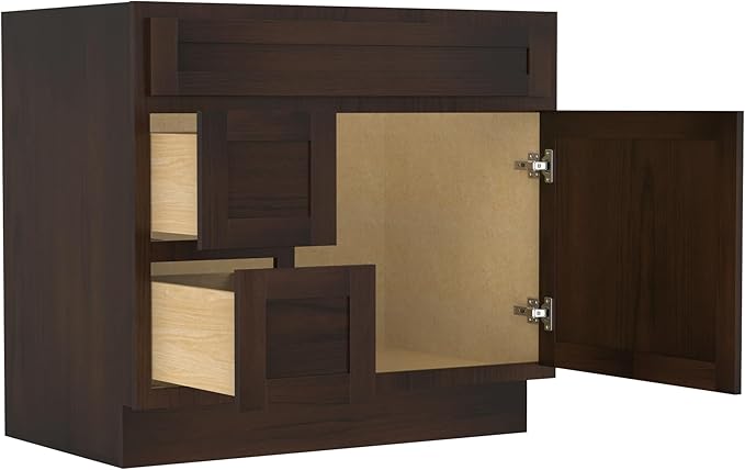 Vanity Art 36 Inch Single Shutter Door Bathroom Vanity Base Cabinet with 2 Functioning Shaker Drawers, Strudy Floor Mount Storage Cabinet Organizer for Bedroom, Living Room, Kitchen, VA4036-2LB