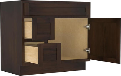 Vanity Art 36 Inch Single Shutter Door Bathroom Vanity Base Cabinet with 2 Functioning Shaker Drawers, Strudy Floor Mount Storage Cabinet Organizer for Bedroom, Living Room, Kitchen, VA4036-2LB