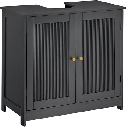 Bathroom Vanity Sink Cabinet, Under Sink Storage Cabinet with 2 Doors, Waterproof Pedestal Sink Cabinet for Bathroom, Laundry Room, Kitchen, Black with Adjustable Shelf