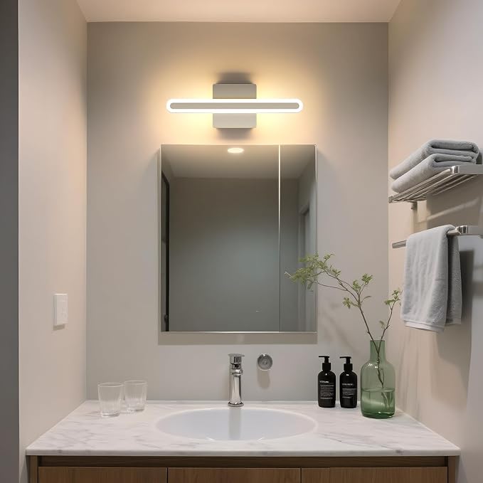 Modern Brushed Nickel Vanity Light for Bathroom 5CCT Dimmable LED Light Bar | 15.7 Inch 16W Hardwired Mirror Light, Adjustable Brightness, Modern Bathroom Lighting