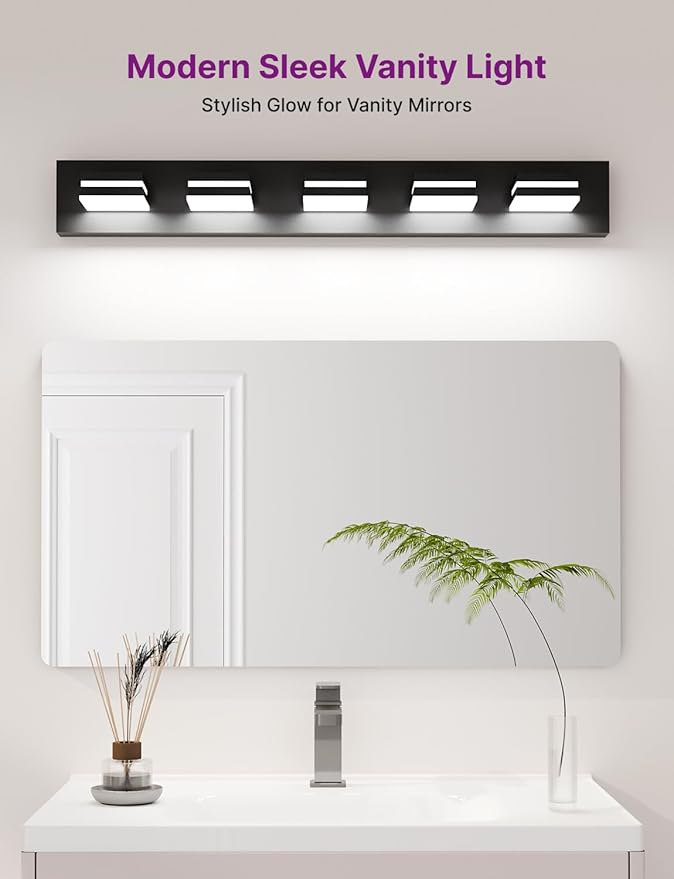 Modern Bathroom Vanity Light, 36" 5-Light Bathroom Lighting Fixtures Over Mirror, LED Vanity Light 3000K 4000K 5000K CCT Adjustable, Matte Black