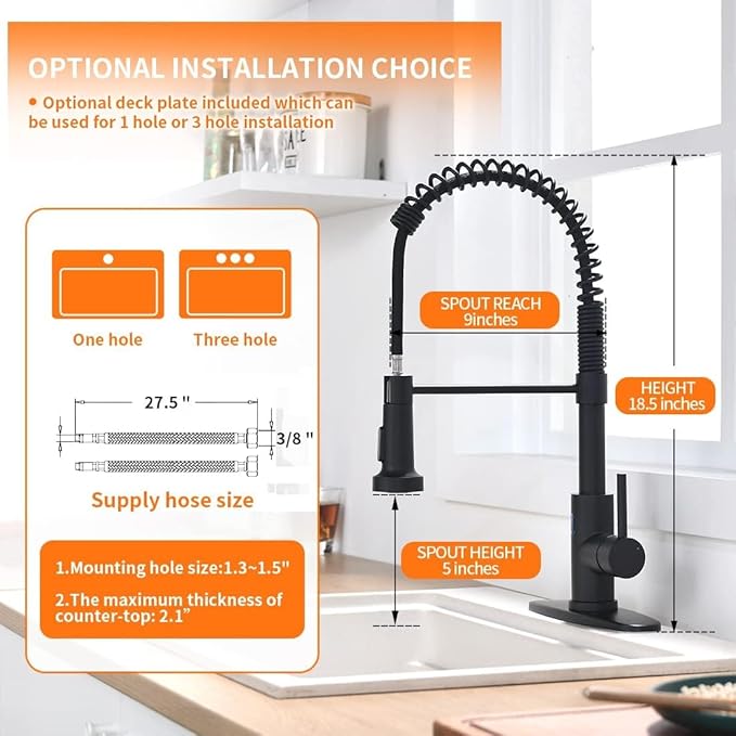 OWOFAN Kitchen Sink Faucet with Soap Dispenser Kitchen Faucet with Pull Down Sprayer Stainless Steel Single Handle High Arc Pull Out Black Faucet for Bar Laundry RV Utility Sink