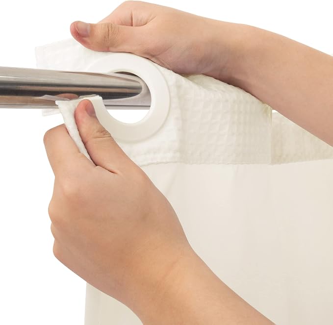 RiverDream Heavyweight Waffle No Hook Shower Curtain with Liner,Cream,71x74 | Dotted Waffle,Snap-in Liner,Heavy Duty,Quick Dry,Mesh Top Window,With Bottom Magnets,Hotel-Grade,Washable,Standard Size