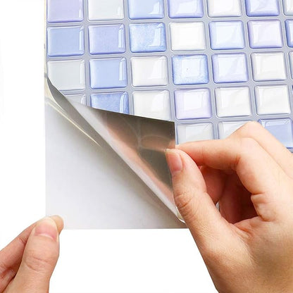 3D Mosaic Tile Sticker Removable Wallpaper Tile Purple, 3D Self Adhesive Wall Tiles Bathroom Wall Tiles for Kitchen Backsplash Purple, PVC Square Decorative Vinyl Decals, 4 Sheets