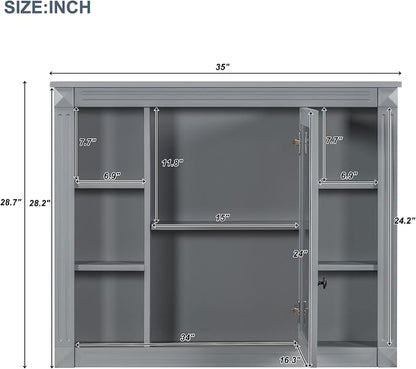 36" Bathroom Vanity with Top Sink, Mirror Cabinet, Modern Bathroom Storage Cabinet with 2 Soft Closing Doors and 2 Drawers, Single Sink Bathroom Vanity