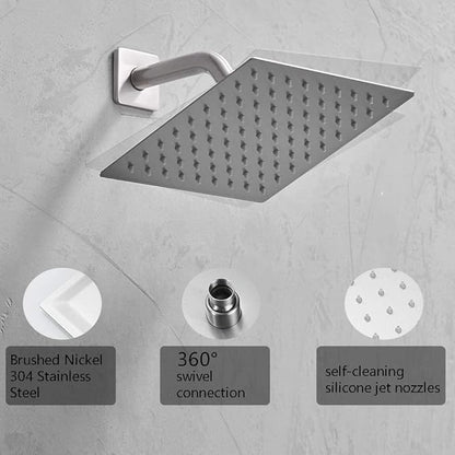 Shower System Brushed Nickel Bathroom Rainfall Shower Faucet Set Complete Wall Mounted 8 Inch Shower Head and Handle Set with Rough-in Valve Body and Trim Kit
