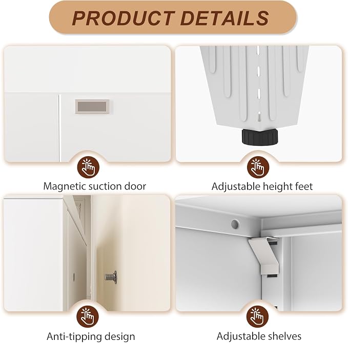 75" White Tall Metal Storage Cabinet with 2 Doors and 5 Adjustable Shelves,Steel Garage Tool Cabinet, File Cabinet,Kitchen Pantry Cabinet for Home,Office,Garage,School,Warehouse