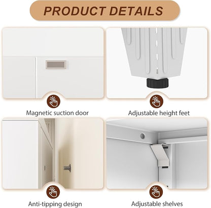 75" White Tall Metal Storage Cabinet with 2 Doors and 5 Adjustable Shelves,Steel Garage Tool Cabinet, File Cabinet,Kitchen Pantry Cabinet for Home,Office,Garage,School,Warehouse