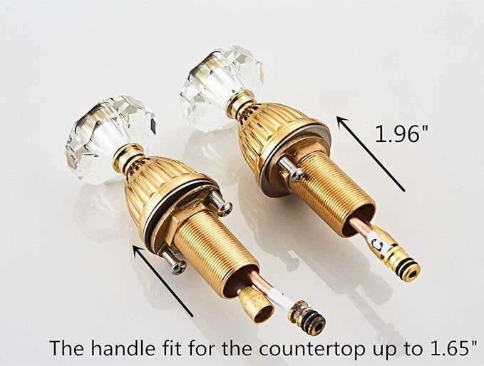 Bathroom Sink Faucet 3 Hole Deck Mounted Widespread Brass Bathroom Faucet Crystal Handle Mixer Tap,Gold(Ti-PVD)