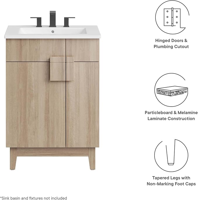 Modway EEI-6399-OAK Miles 24” Bathroom Vanity Cabinet (Sink Basin Not Included), Oak