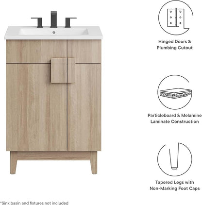 Modway EEI-6399-OAK Miles 24” Bathroom Vanity Cabinet (Sink Basin Not Included), Oak