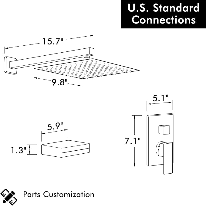 KES Tub and Shower Faucet Set Shower System with 10-Inch Rain Shower Head and Waterfall Tub Faucet Wall Mount Shower Valve and Trim Kit Included Matte Black, XB6240-BK