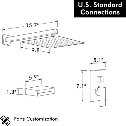 KES Tub and Shower Faucet Set Shower System with 10-Inch Rain Shower Head and Waterfall Tub Faucet Wall Mount Shower Valve and Trim Kit Included Matte Black, XB6240-BK