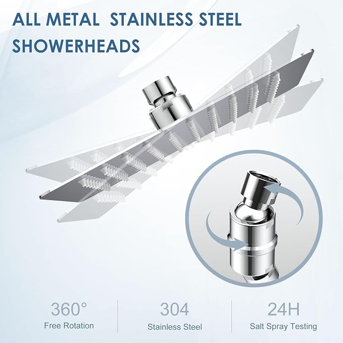 8 Inch Rain Shower Head Chrome Polished - All Metal Stainless Steel 304, Ultra Thin Design, Square Rainfall Showerheads Modern Bathroom - Full Body Coverage Bath Shower