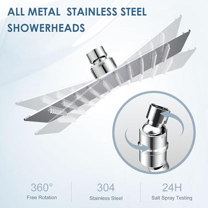 8 Inch Rain Shower Head Chrome Polished - All Metal Stainless Steel 304, Ultra Thin Design, Square Rainfall Showerheads Modern Bathroom - Full Body Coverage Bath Shower