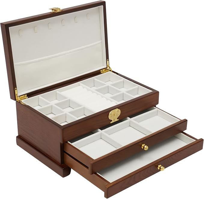 Extra Large 3 Layers Wooden Jewelry Box Jewelry Case Cabinet Armoire Ring Necklacel Gift Storage Box Organizer(3 Layers,Brown)