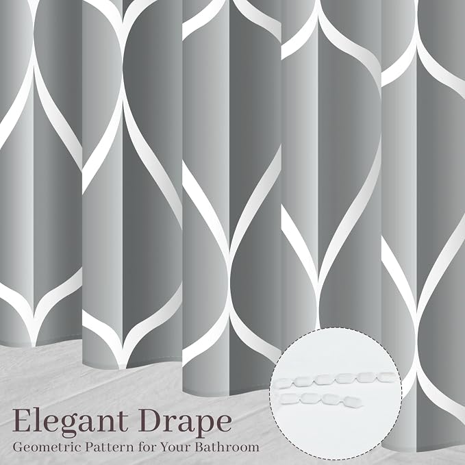 Gelbchu Geometric Shower Curtain for Bathroom, Light Gray, 72x72 Inch | with Hooks, Premium Polyester, Quick Dry, Water Repellent, Machine Washable, Rustproof Grommets, Modern Minimalist