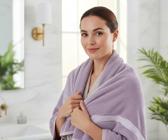 6 Piece 100% Cotton Bath Towel Set - 2 Bath - 2 Hand - 2 Face, Lavender | 100% Cotton • Thick & Plush • Hotel Quality • Ultra Soft • Highly Absorbent • Quick Dry • Low Lint • Machine Washable