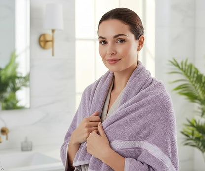 6 Piece 100% Cotton Bath Towel Set - 2 Bath - 2 Hand - 2 Face, Lavender | 100% Cotton • Thick & Plush • Hotel Quality • Ultra Soft • Highly Absorbent • Quick Dry • Low Lint • Machine Washable