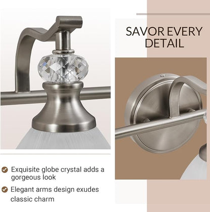 Bathroom Light Fixtures Over Mirror, 4-Light Brushed Nickel Vanity Lights for Bathroom, 27.8 Inch Vintage Wall Sconce with Milk White Bell Glass Shades, Rustproof Silver Finish, E26 Base