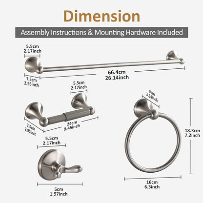 BGL Bathroom Accessories Set, Glossy Stain Nickel Expandable Towel Bar 4-Piece Bathroom Accessory Set Wall Mounted Towel Ring Robe Hook Toilet Paper Holder Towel Holder