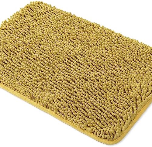 Yeaban Chenille Mustard Bathroom Rug 24"x36", Non-Slip Rubber Backing