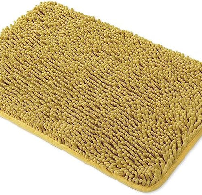 Yeaban Chenille Mustard Bathroom Rug 24"x36", Non-Slip Rubber Backing