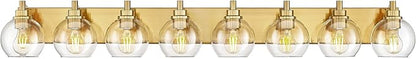 Bathroom Light Fixtures, 8 Light Brushed Gold Vanity Light, 52 Inch Modern Wall Sconces with Globe Clear Glass Shade, Vanity Lighting Fixtures Over Mirror, VL195-BG-8