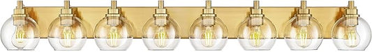 Bathroom Light Fixtures, 8 Light Brushed Gold Vanity Light, 52 Inch Modern Wall Sconces with Globe Clear Glass Shade, Vanity Lighting Fixtures Over Mirror, VL195-BG-8
