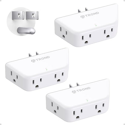 TROND Wall Outlet Extender 3 Pack, Surge Protector Outlet, White | 4 Grounded Sockets, 3 Way Angled Plug Adapter, Space-Saving, 900J, Multiple Wall Splitter for Home Office Dorm Room