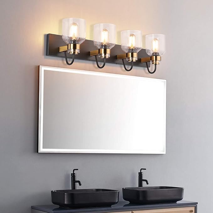 PRESDE Vintage Bathroom Vanity Fixtures Over Mirror Bronze Brushed Black 4-Light vantiy Lighting for Bathroom