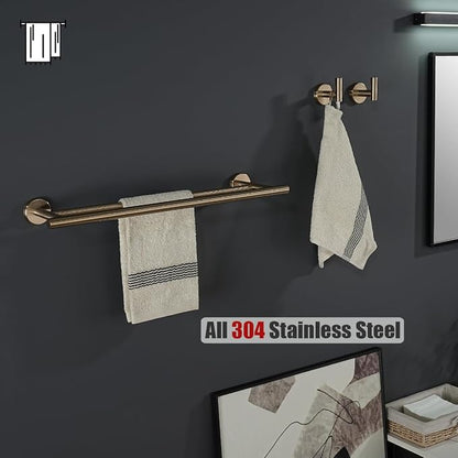 JQK Double Towel Bar Champagne Bronze, 20.5 Inch 304 Stainless Steel Thicken 0.8mm Towel Rack Bathroom, Towel Holder Wall Mount, Useable Length 18 Inch, TB100L18-CB