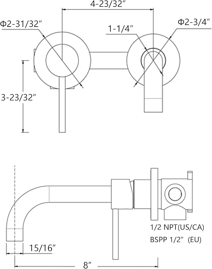 sumerain Wall Mount Bathroom Faucet Brushed Gold Lavatory Faucet, Single Left-Handed Handle