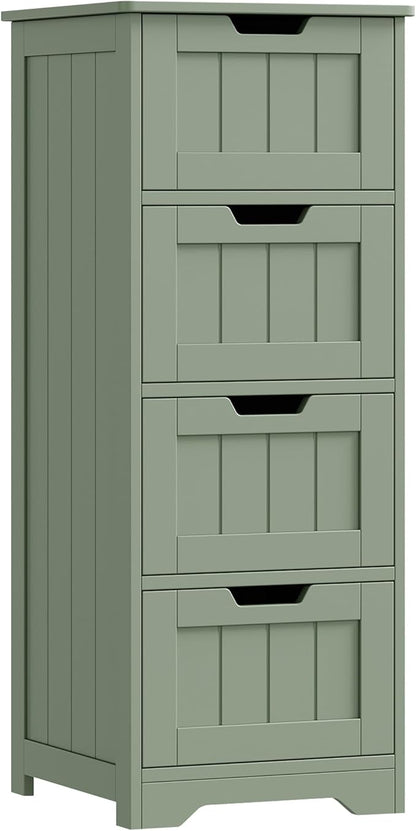 FOTOSOK Bathroom Storage Cabinet, Bathroom Cabinet with 4 Drawers, 11.8” x 11.8” x 32.5” Freestanding Entryway Cupboard Storage Organizer Unit Home Furniture Decor, Green