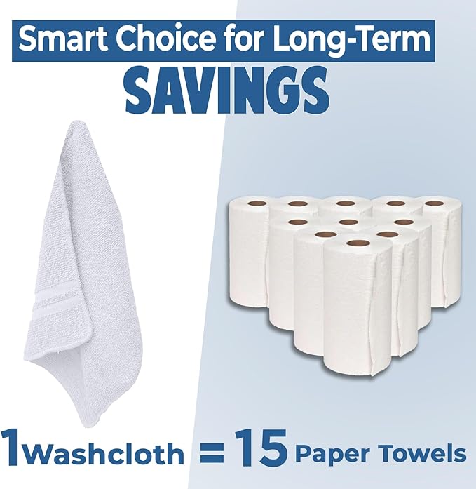 DAN RIVER 10 Pack Wash Cloths for Showering [11x11] - 100% Cotton Washcloths Premium Quality Flannel Face Cloths for Bathroom, Highly Absorbent and Soft Feel Wash Clothes, White