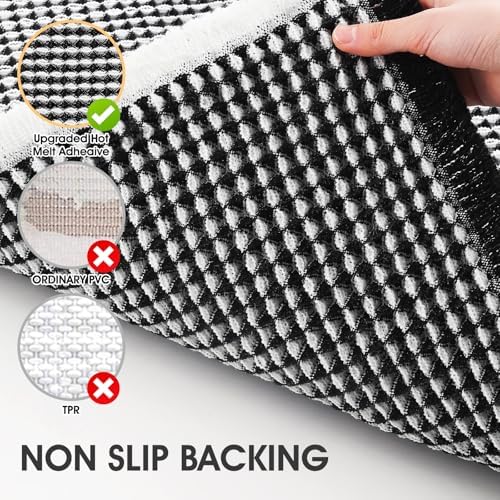 IM HOME Waffle Bath Mat Black & Cream 36"x24", Boho Woven Modern Bath Mat Rugs, Absorbent Non Slip Bathroom Rugs, Soft Washable Bath Rugs with Tassels for Bathroom, Bedroom, Kitchen, Shower, Tub