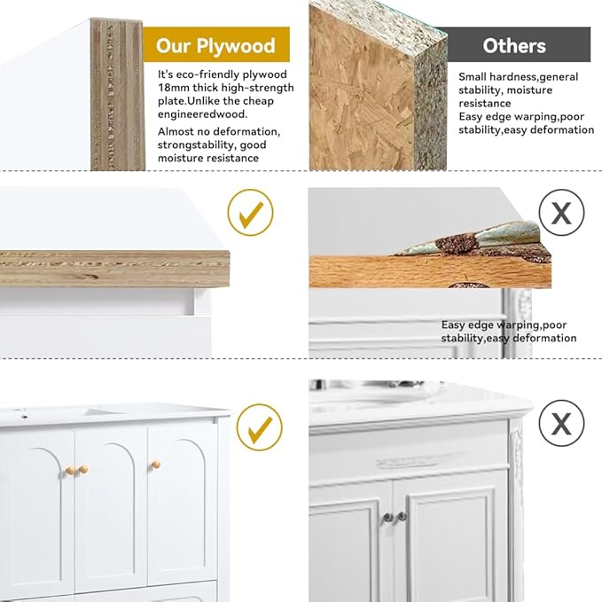LZ LEISURE ZONE 48" Bathroom Vanity with Ceramic Sink Combo, Abundant Cabinet -4 Soft Close Doors and 2 Drawers, White