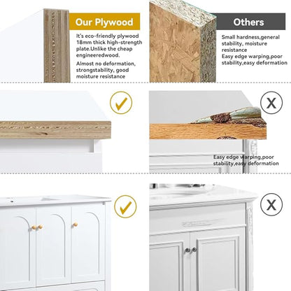 LZ LEISURE ZONE 48" Bathroom Vanity with Ceramic Sink Combo, Abundant Cabinet -4 Soft Close Doors and 2 Drawers, White