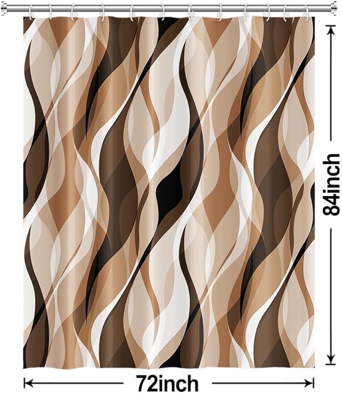 Brown Shower Curtain, Modern Abstract Grey and Brown Striped Shower Curtain Set for Bathroom Waterproof Tan Shower Curtain with Hooks, 72x84 Inch