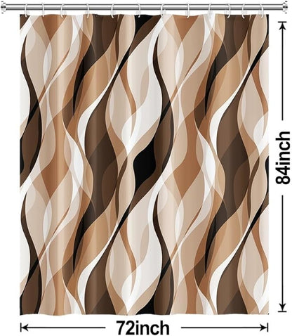 Brown Shower Curtain, Modern Abstract Grey and Brown Striped Shower Curtain Set for Bathroom Waterproof Tan Shower Curtain with Hooks, 72x84 Inch
